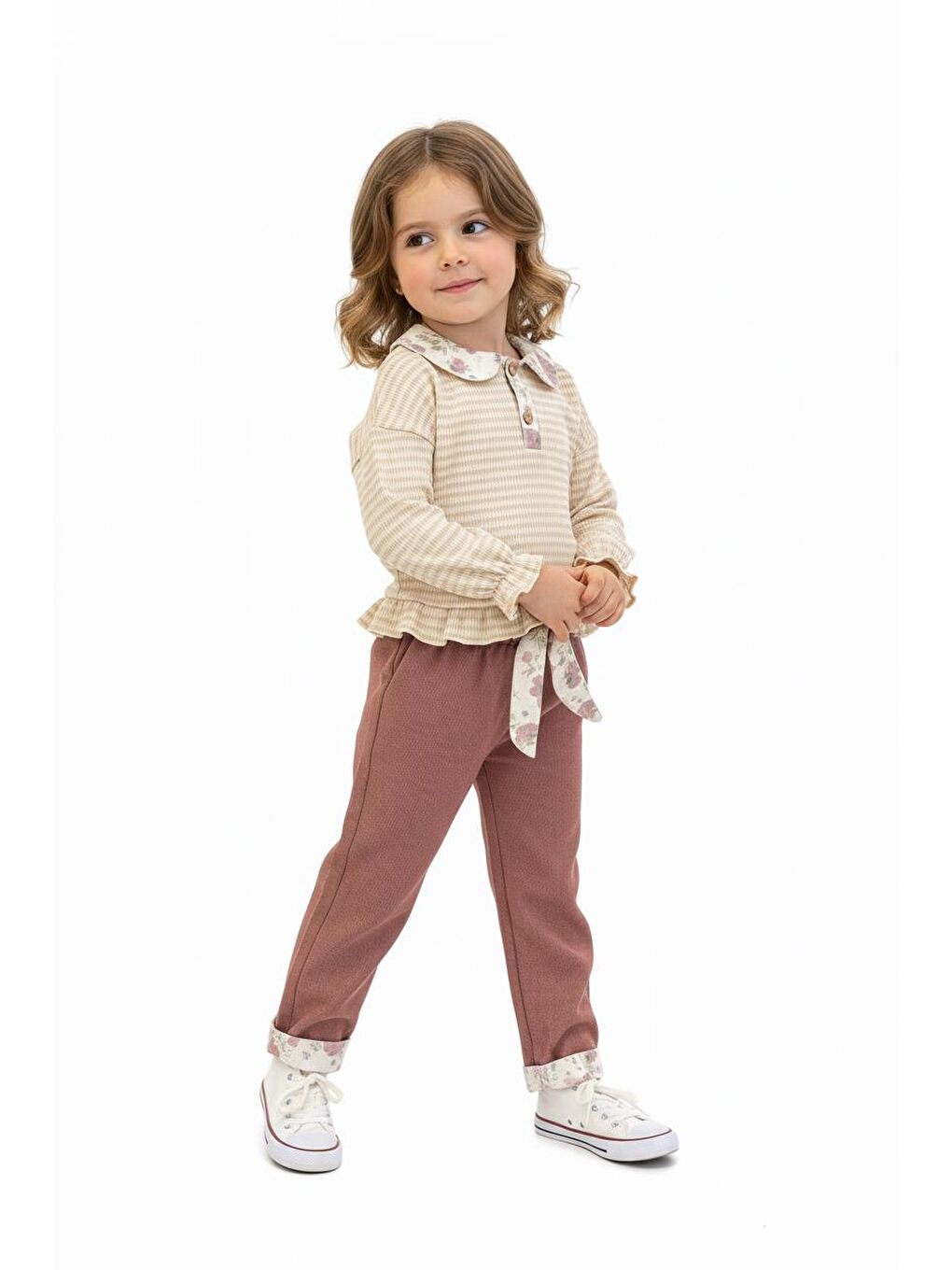 Pembe Yakası Fırfırlı 2 Li Pantolon Takım-2