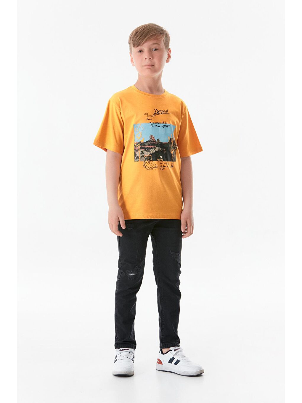 Sarı Baskılı Bisiklet Yaka Erkek Çocuk Tişört-3