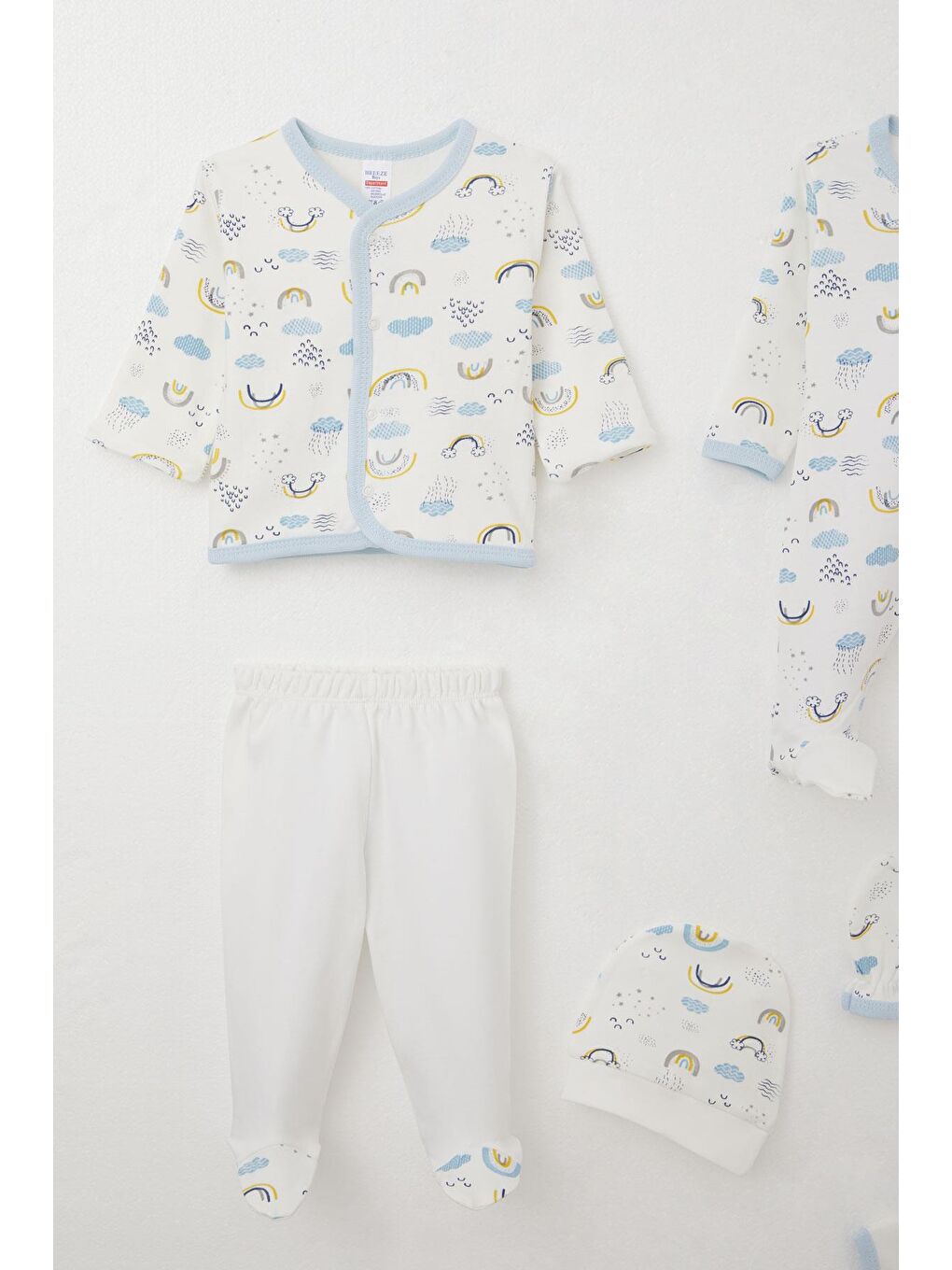 Erkek Bebek Hastane Çıkışı 8 Li Gökyüzü Temalı Bulut Desenli Beyaz (0-3 Ay)-2