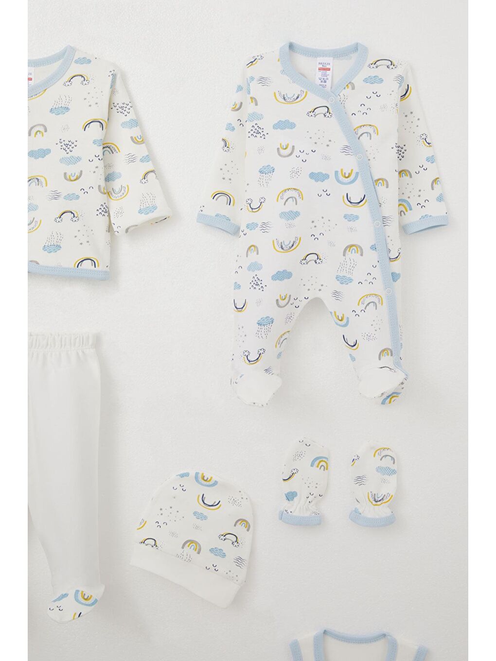 Erkek Bebek Hastane Çıkışı 8 Li Gökyüzü Temalı Bulut Desenli Beyaz (0-3 Ay)-3