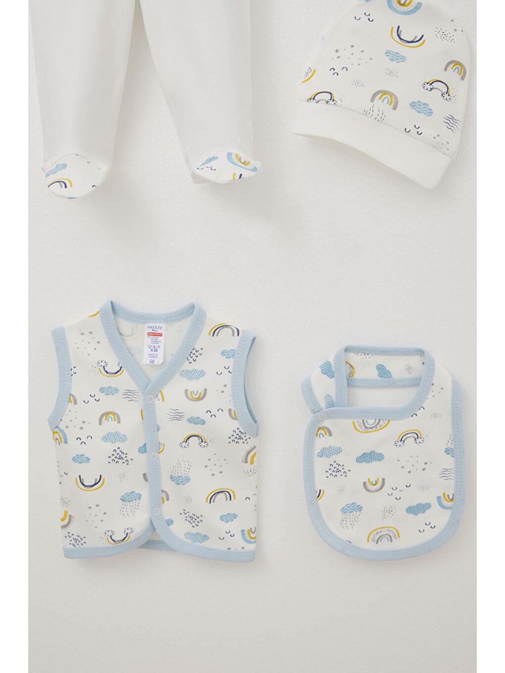 Erkek Bebek Hastane Çıkışı 8 Li Gökyüzü Temalı Bulut Desenli Beyaz (0-3 Ay)-4