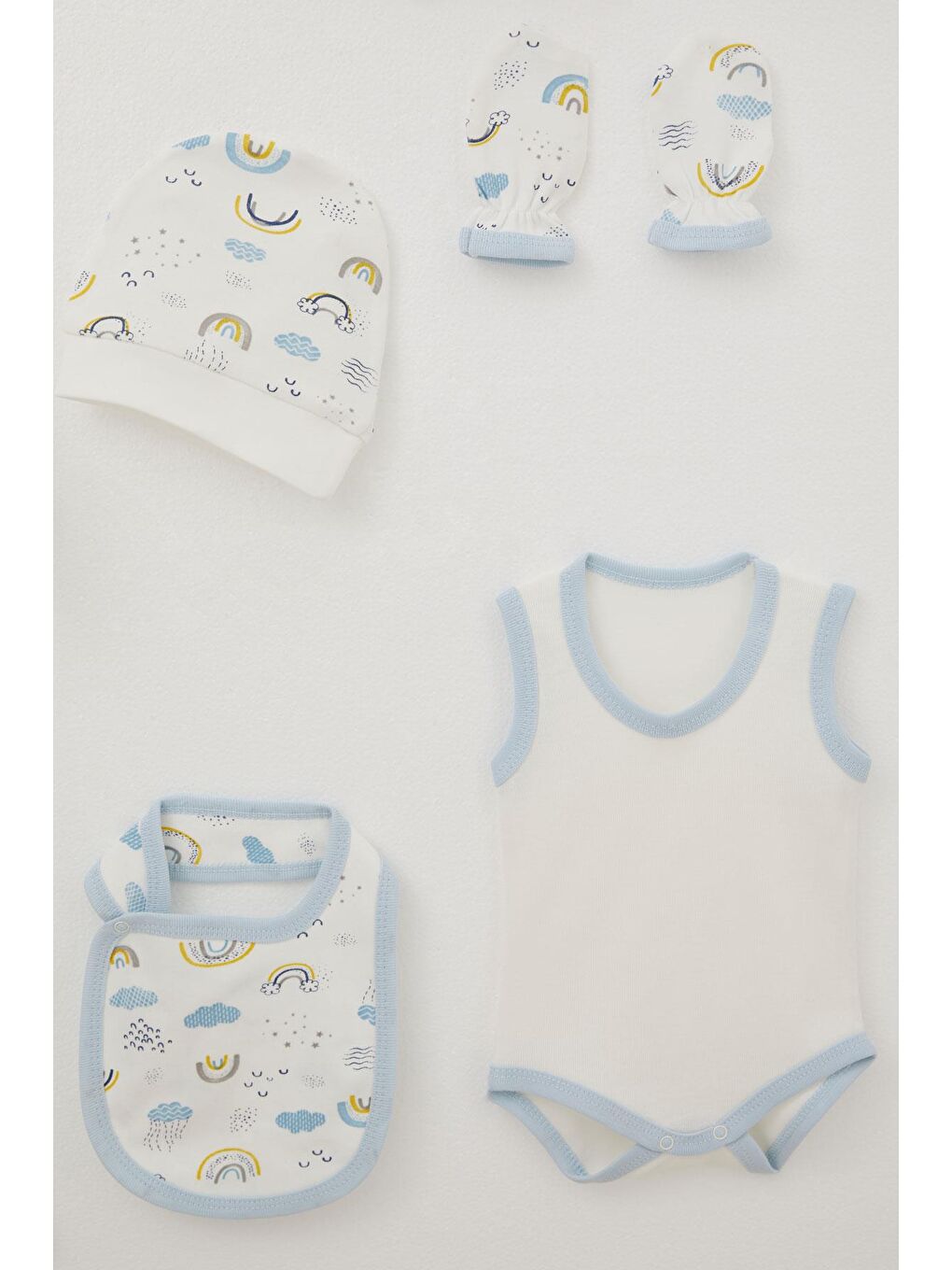 Erkek Bebek Hastane Çıkışı 8 Li Gökyüzü Temalı Bulut Desenli Beyaz (0-3 Ay)-5