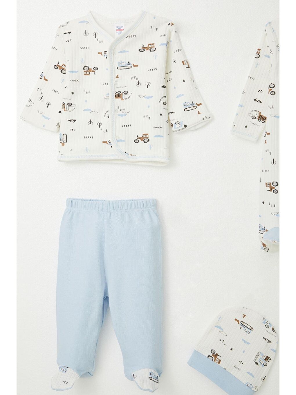 Erkek Bebek Hastane Çıkışı 8 Li İş Makinası Desenli Beyaz (0-3 Ay)-2