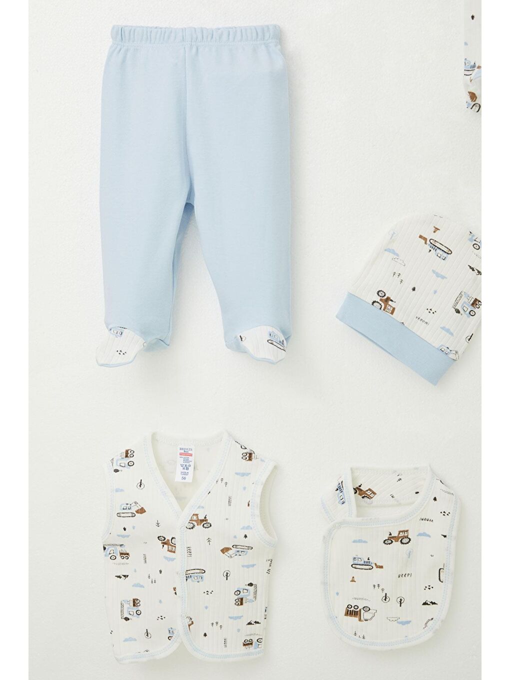 Erkek Bebek Hastane Çıkışı 8 Li İş Makinası Desenli Beyaz (0-3 Ay)-4