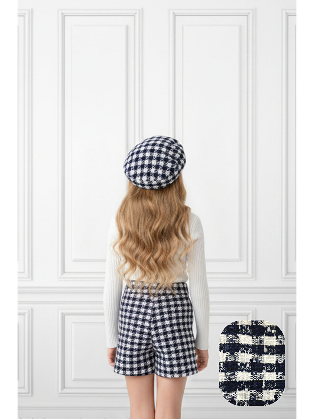 Siyah Kız Çocuk Ekoseli Şort Etek & Şapka Takımı 2-8 Yaş 12312-1