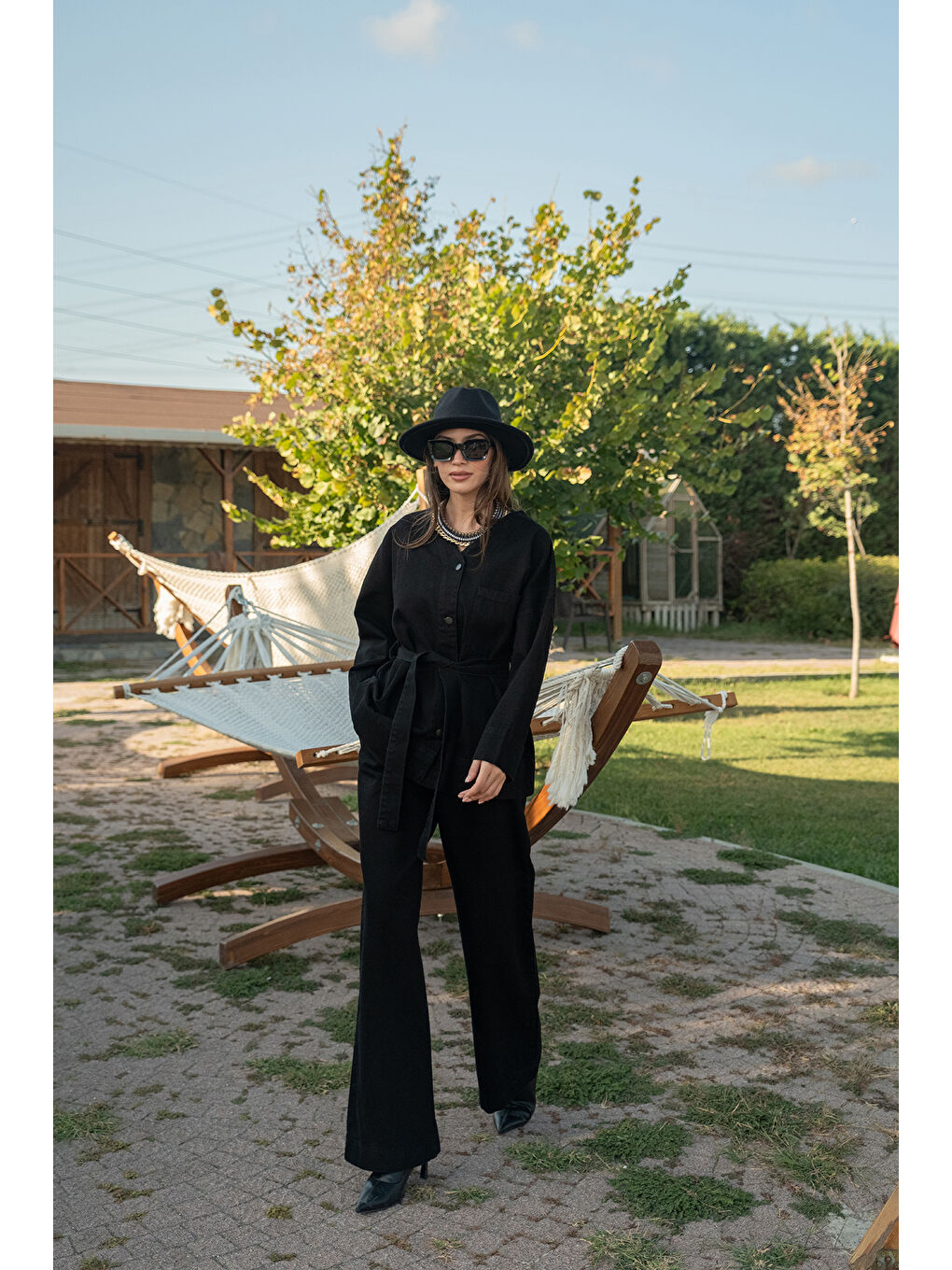 Kadın Kemerli Jean Takım Siyah-2