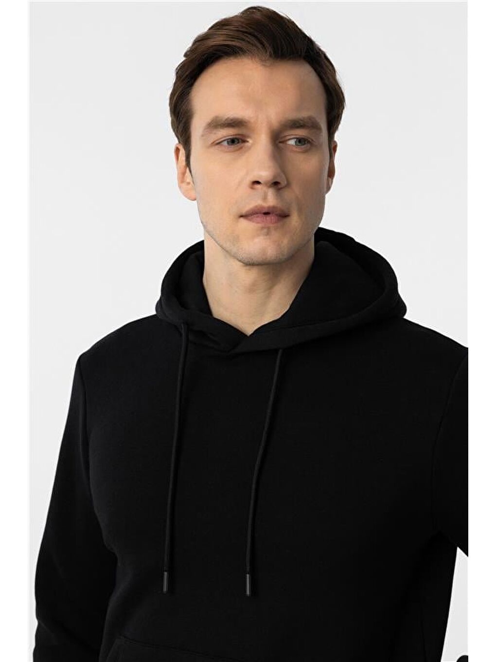 Siyah Regular Düz Kapüşonlu Yaka Triko-2