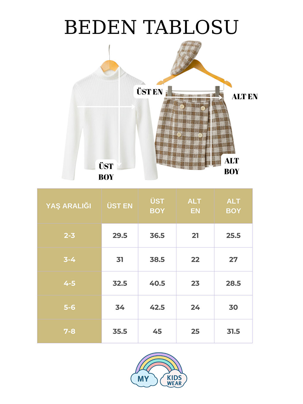 Sarı Kız Çocuk Ekoseli Şort Etek & Şapka Takımı 2-8 Yaş 12313-2