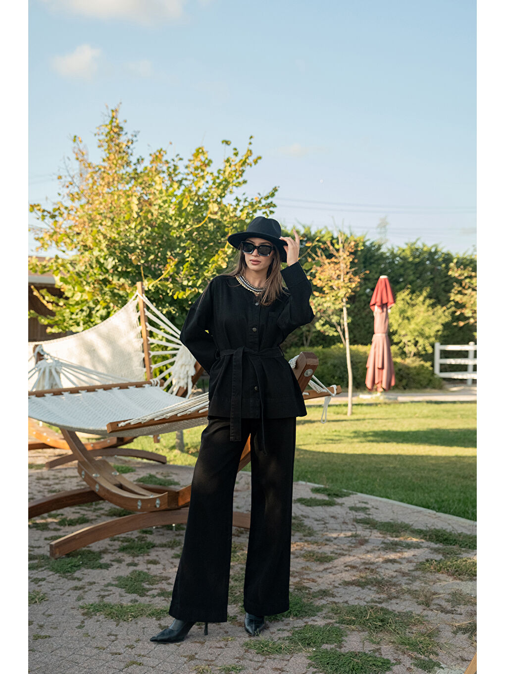 Kadın Kemerli Jean Takım Siyah-3