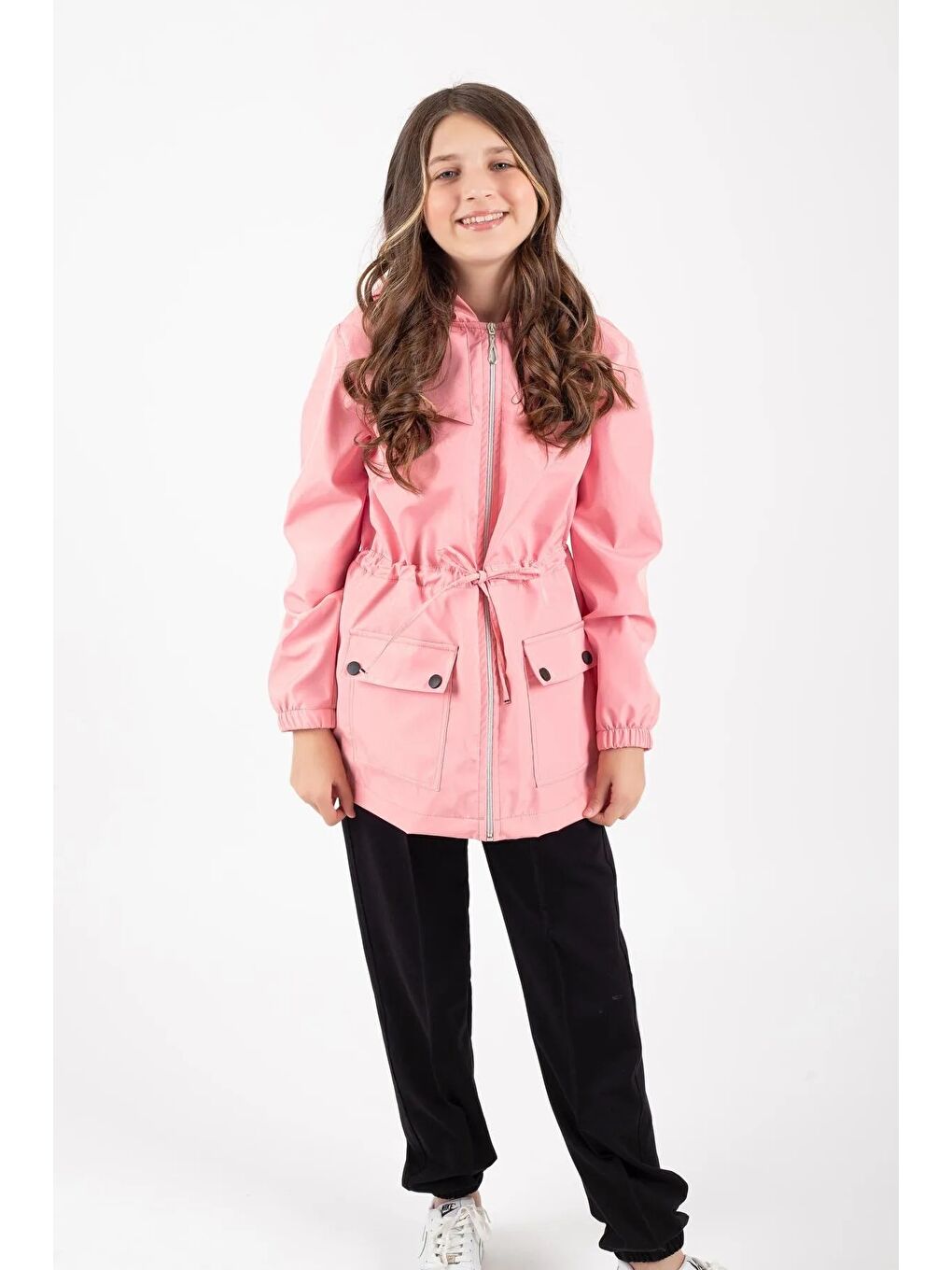 Pembe Kız Çocuk Mevsimlik Su İtici Çıtçıt Kapamalı Cepli Yağmurluk M00752