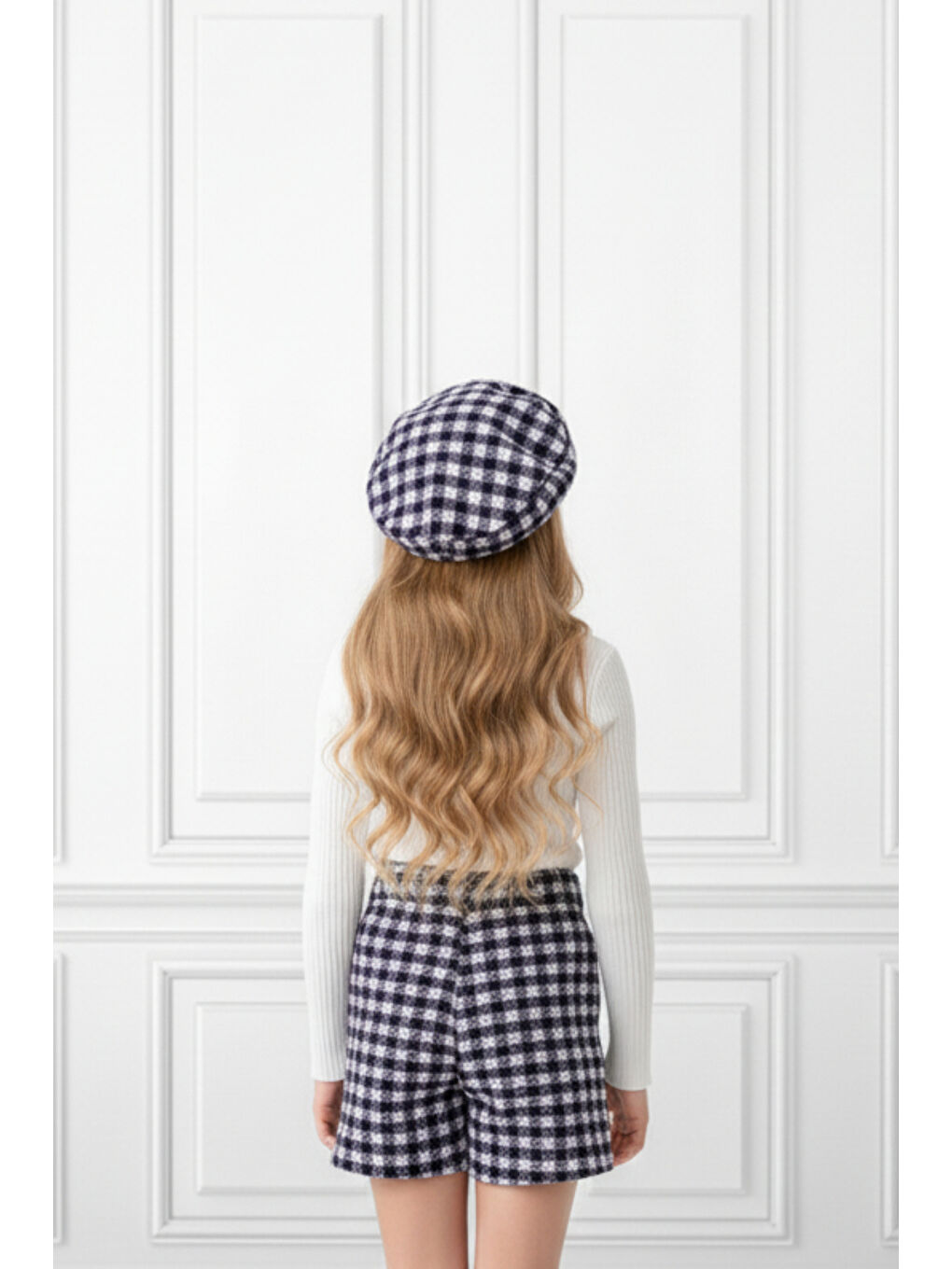 Mor Kız Çocuk Ekoseli Şort Etek & Şapka Takımı 2-8 Yaş 12311-1