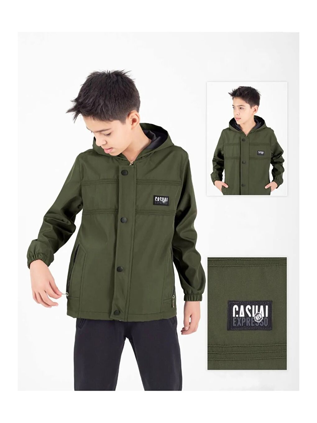 Yeşil Erkek Çocuk Mevsimlik Su İtici Çıtçıt Kapamalı Cepli Yağmurluk M00753-1