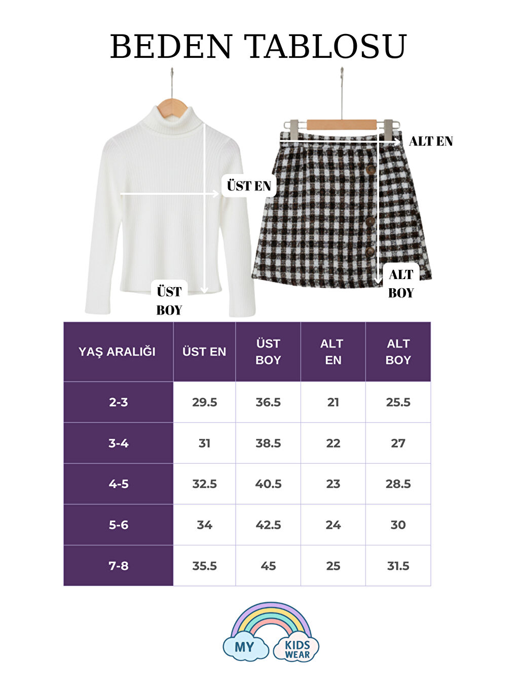 Mor Kız Çocuk Ekoseli Şort Etek & Şapka Takımı 2-8 Yaş 12311-2