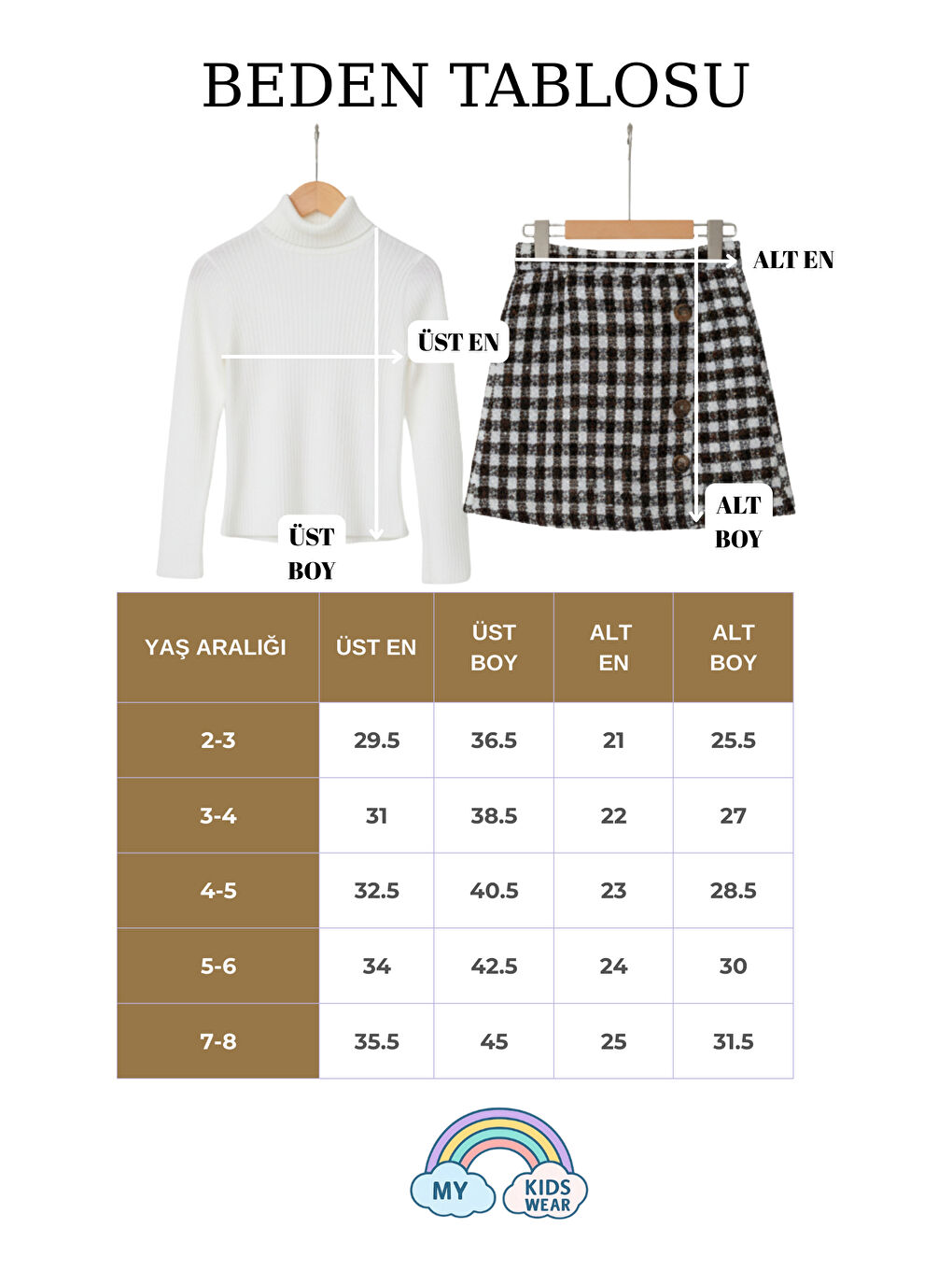 Kahverengi Kız Çocuk Ekoseli Şort Etek & Şapka Takımı 2-8 Yaş 12310-2