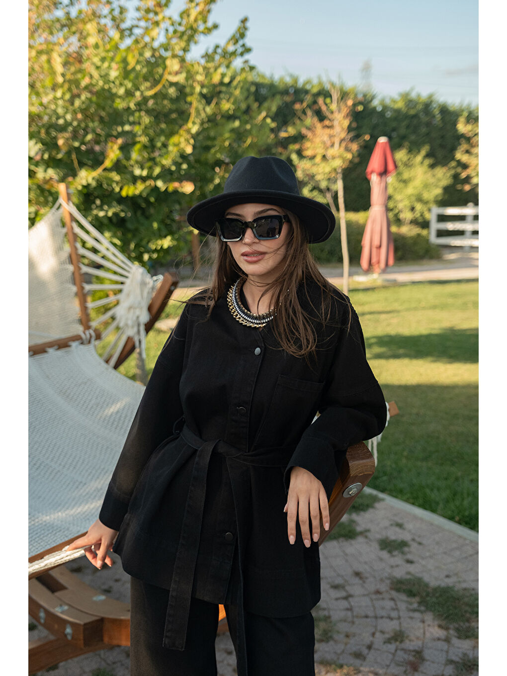 Kadın Kemerli Jean Takım Siyah-4