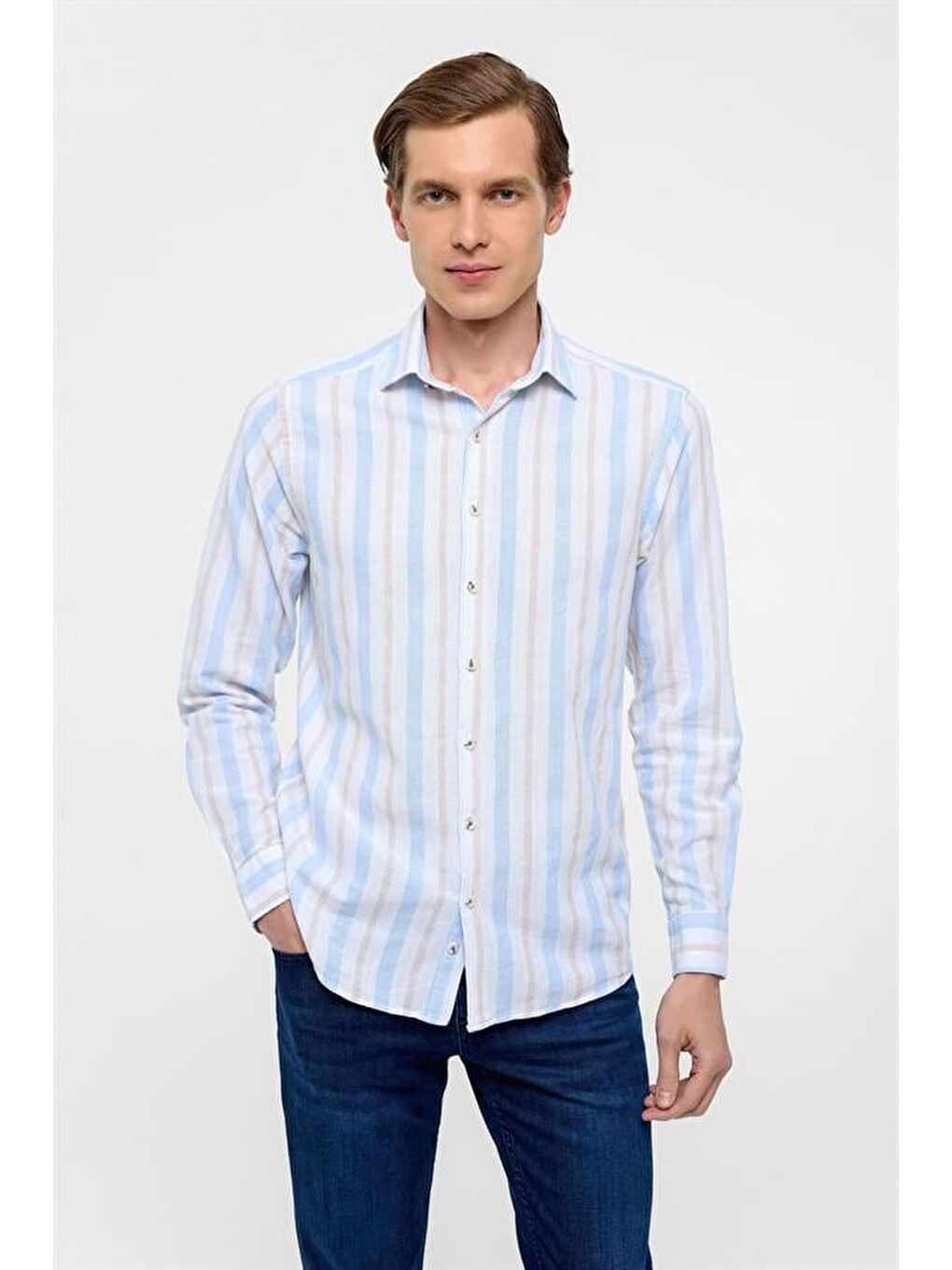 Buz Mavi Slim Düz Klasik Yaka Gömlek