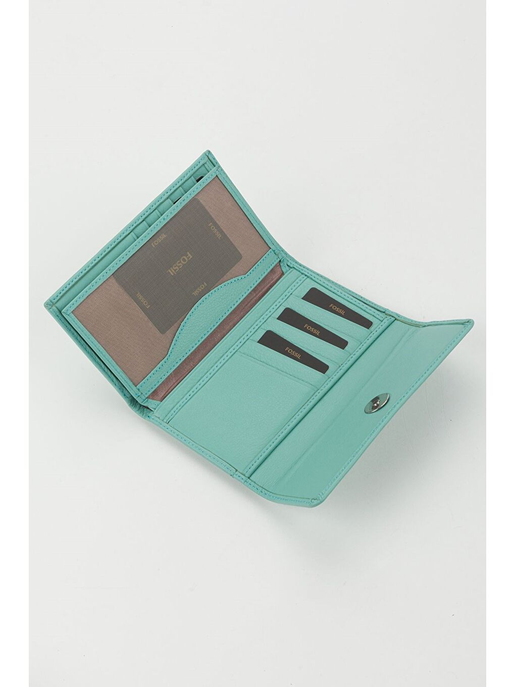 Turkuaz Kutulu Hakiki Deri Mavi Orta Boy Çok Gözlü Kadın El Portföyü Kartlık Cüzdan-2