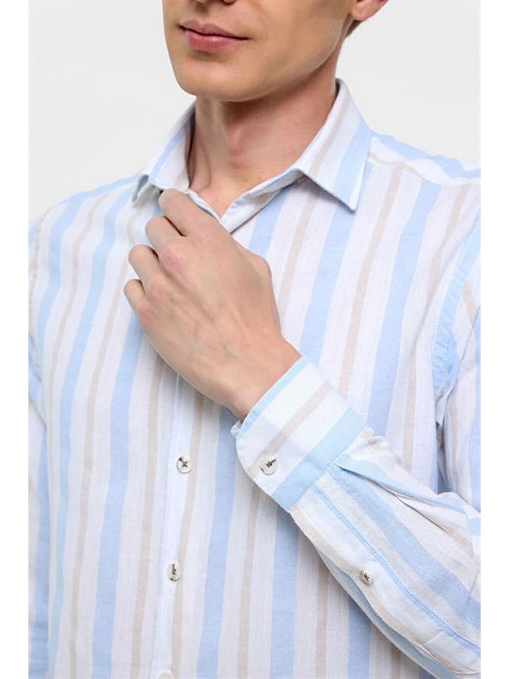 Buz Mavi Slim Düz Klasik Yaka Gömlek-3