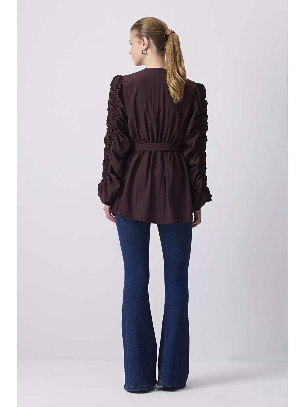 Mürdüm Büzgülü Fermuarlı Mikro Ceket-4