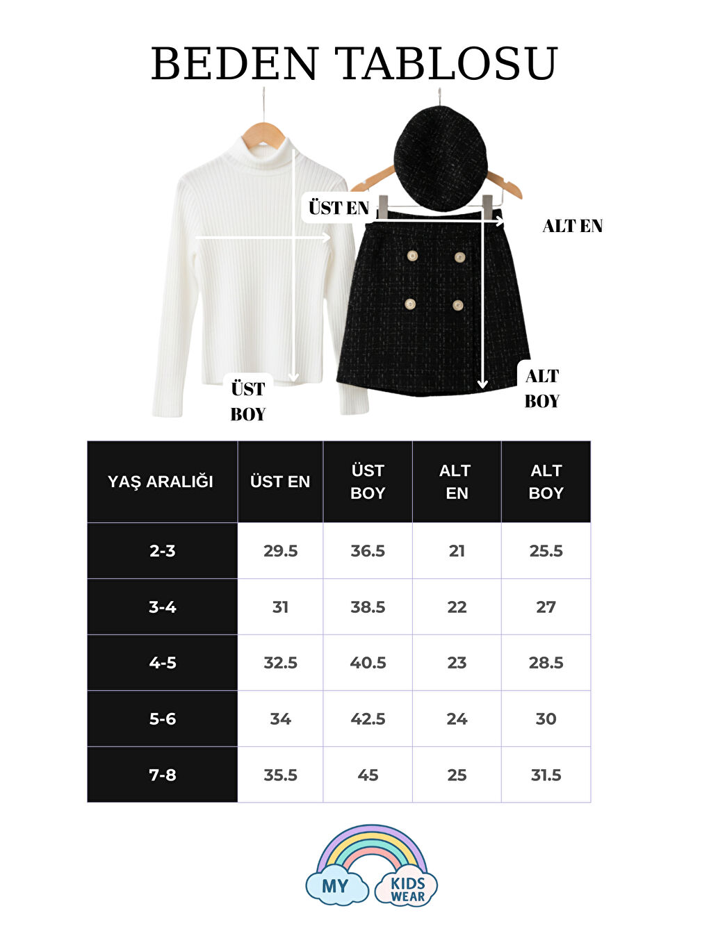 Siyah Kız Çocuk Ekoseli Şort Etek & Şapka Takımı 2-8 Yaş 12314-2