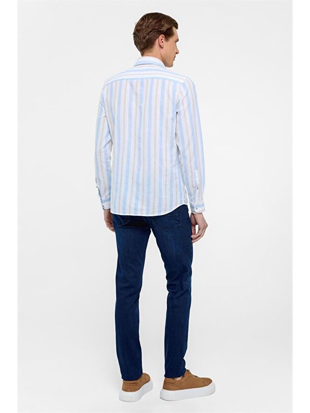 Buz Mavi Slim Düz Klasik Yaka Gömlek-5