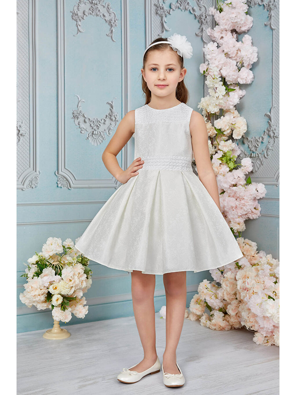 Bej Kız Çocuk Parti Elbisesi Krem-3