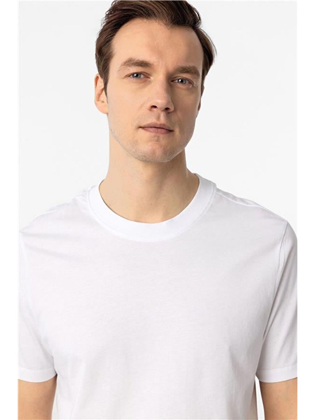 Beyaz Regular Düz Bisiklet Yaka Tişört-2