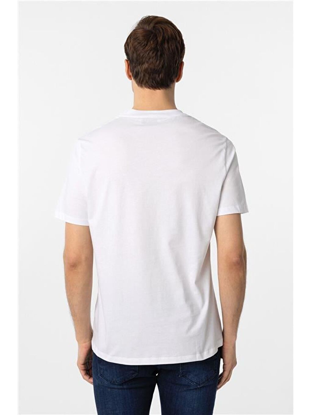 Beyaz Regular Düz Bisiklet Yaka Tişört-3