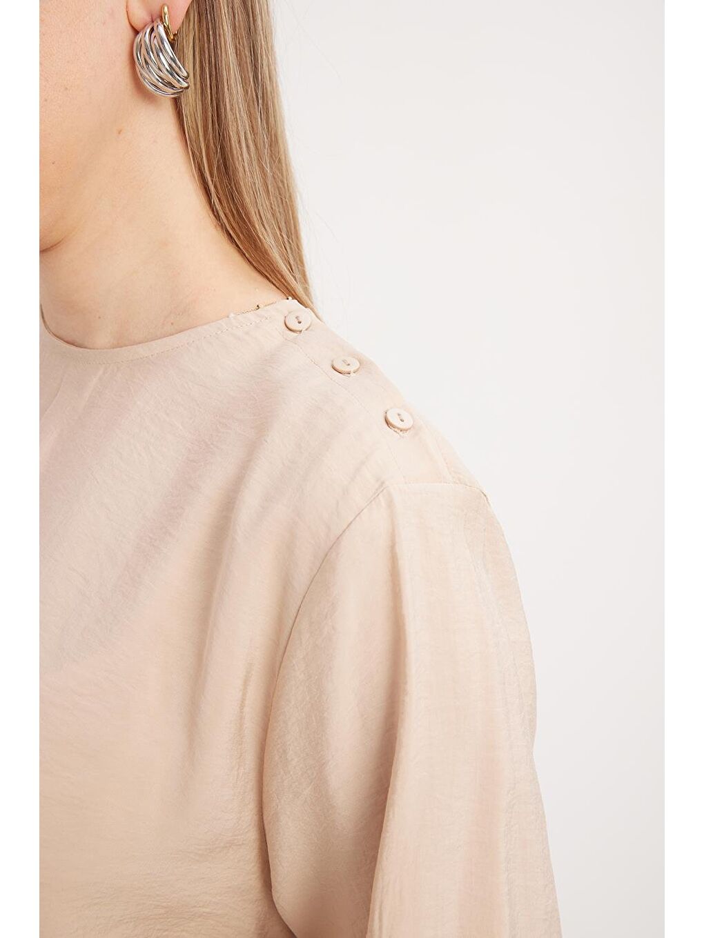 Bej-Seyyar Yakalı Kolu Lastikli Modal Tunik-5