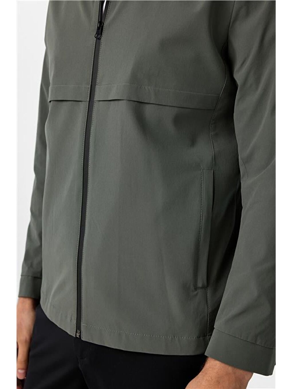 Koyu Haki Slim Düz Dik Yaka Mont-4