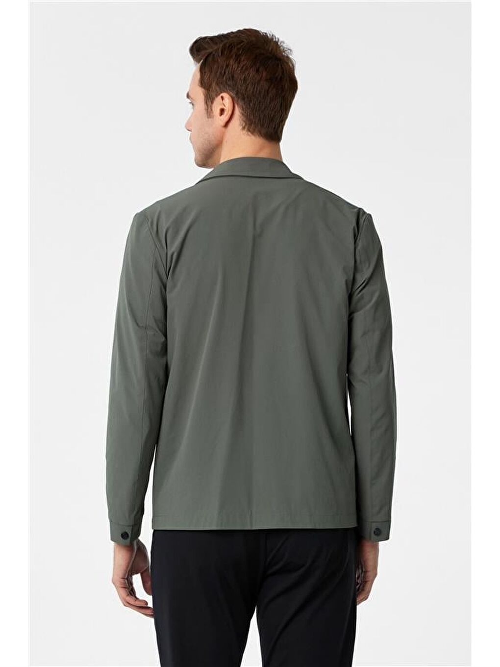 Koyu Haki Slim Düz Dik Yaka Mont-7