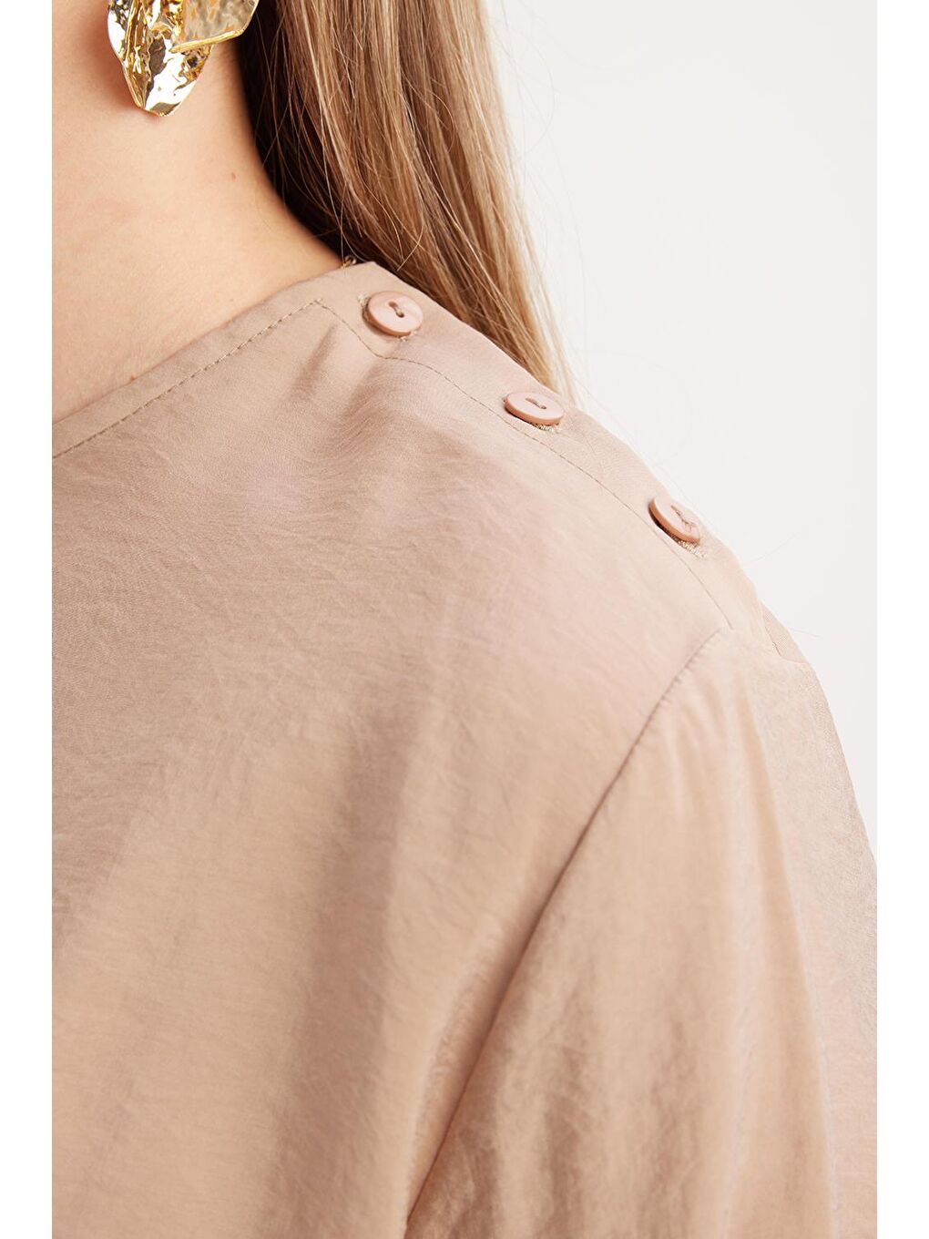 Bej Vizon-Seyyar Yakalı Kolu Lastikli Modal Tunik-8