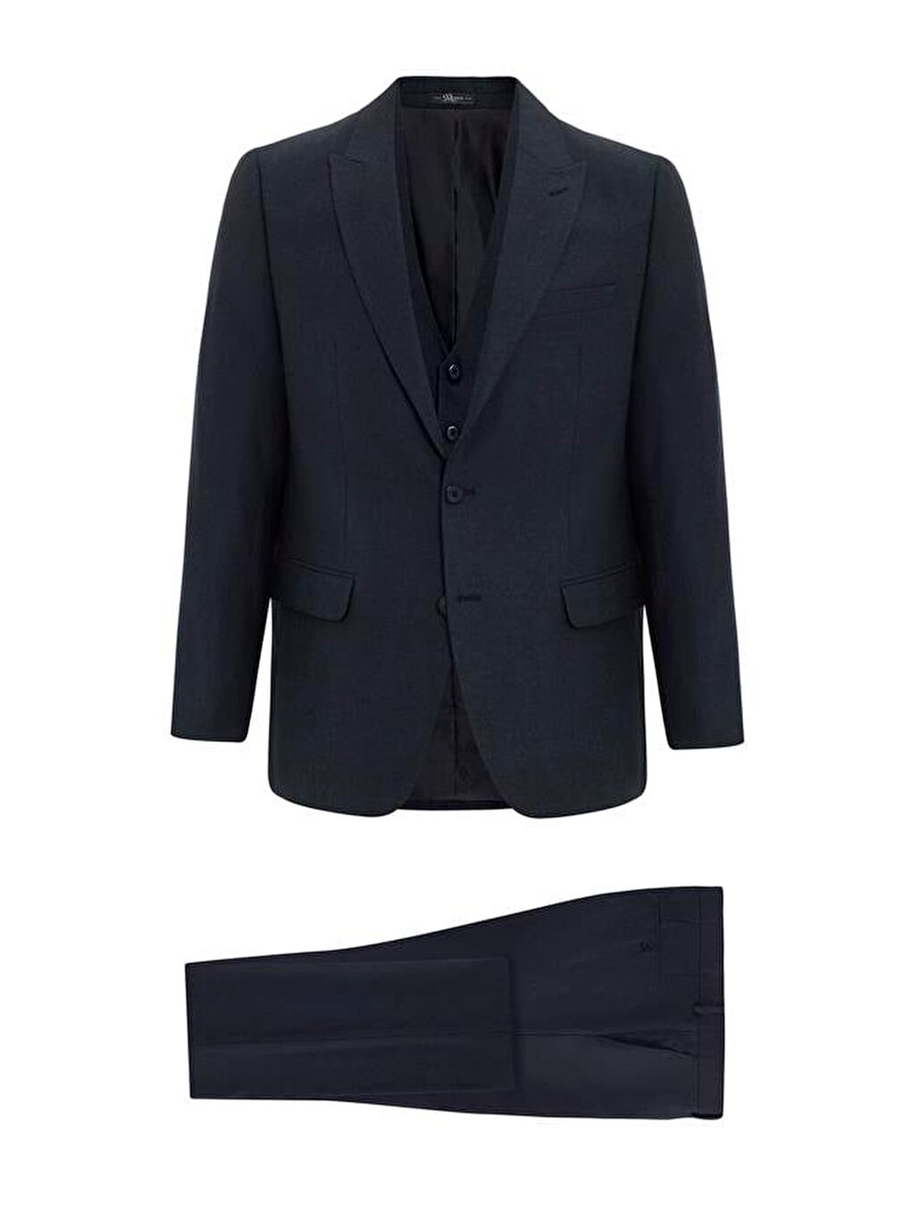 Siyah Regular Armürlü Sivri Yaka 4 Drop Yelekli Takım Elbise