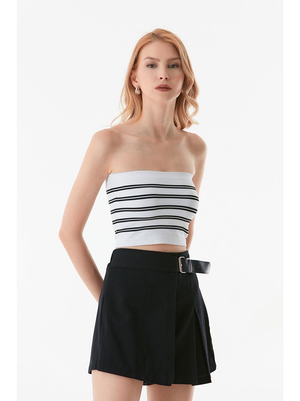Beyaz Çizgili Straplez Büstiyer-3