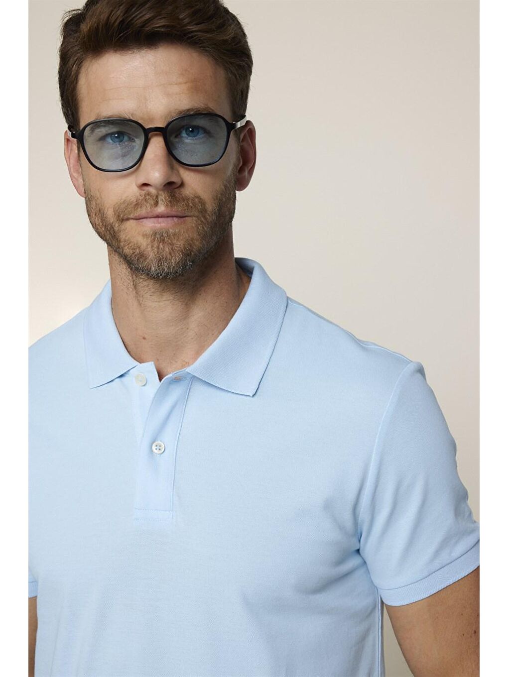 Erkek Slim Fit Dar Kesim %100 Pamuk Düz Pike Mavi Polo Yaka Tişört-2