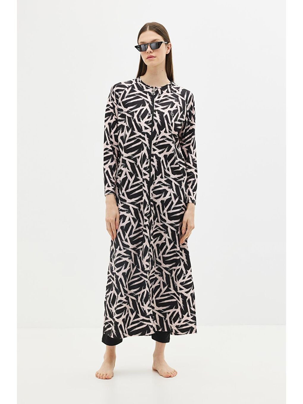 Pembe Tam Boy 5'Li Tesettür Mayo 4152 Siyah/Pudra