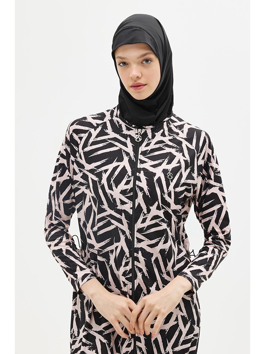 Pembe Tam Boy 5'Li Tesettür Mayo 4152 Siyah/Pudra-2