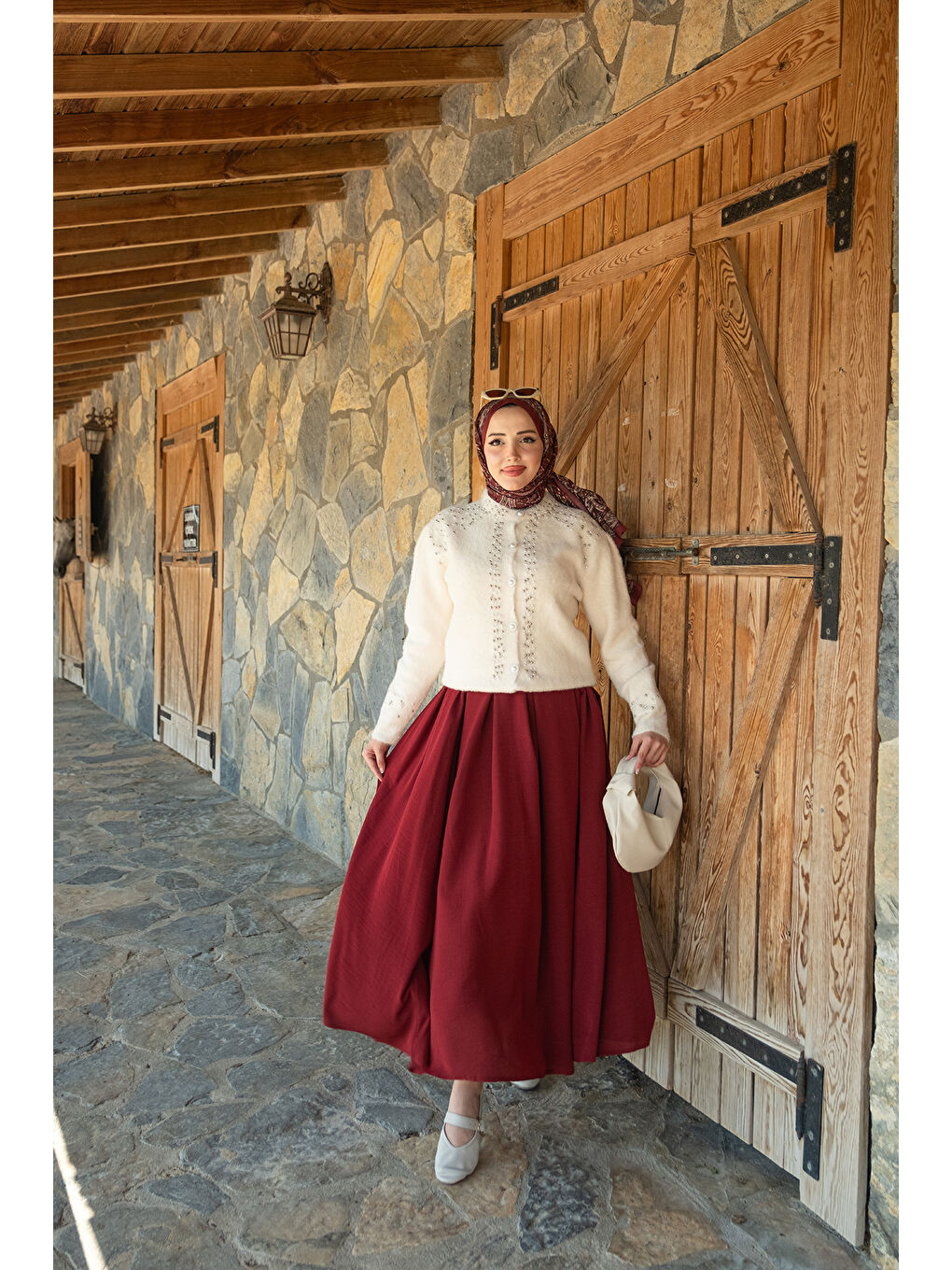 Kadın Taş Detay Triko Ceket Bej-1