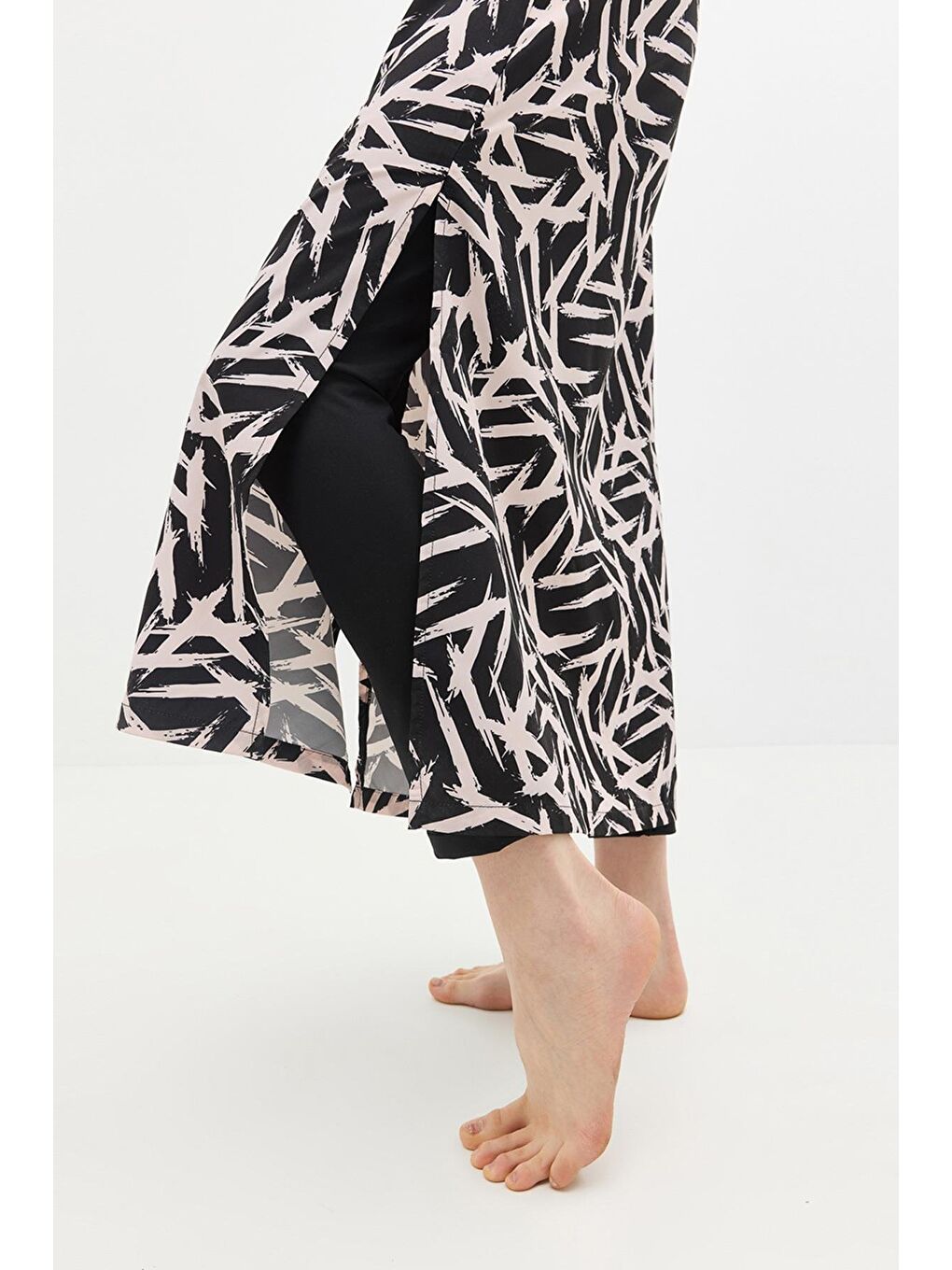 Pembe Tam Boy 5'Li Tesettür Mayo 4152 Siyah/Pudra-4