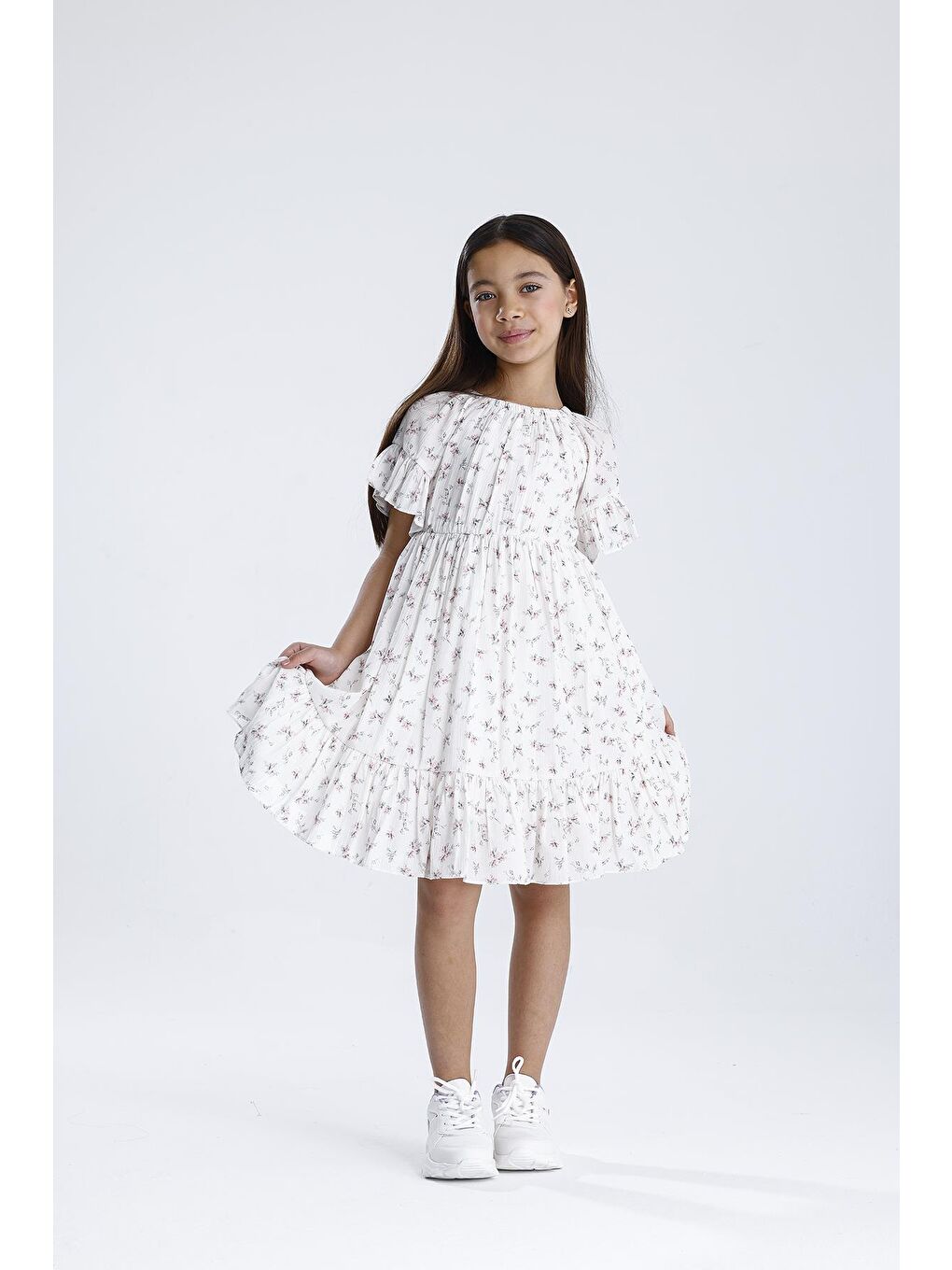 Lacivert Kısa Kol Desenli Elbise