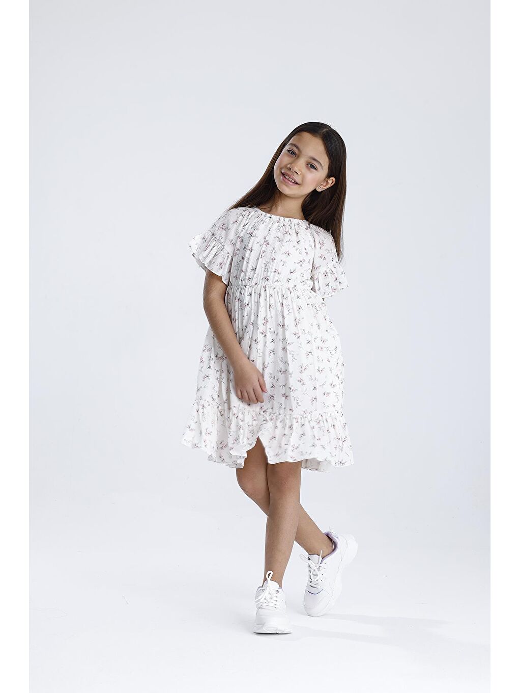 Lacivert Kısa Kol Desenli Elbise-1