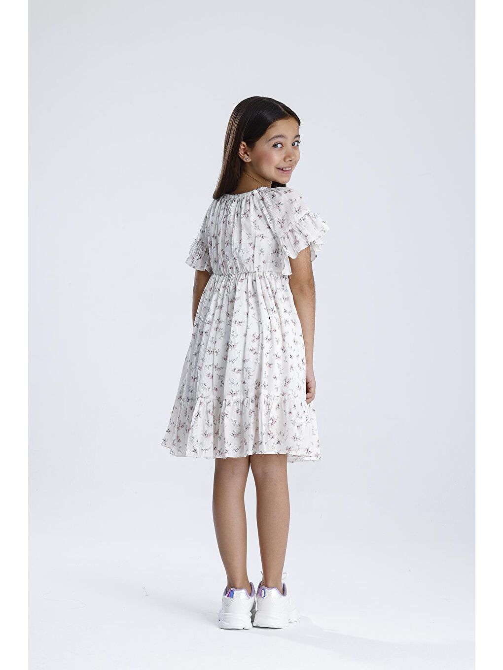 Lacivert Kısa Kol Desenli Elbise-2