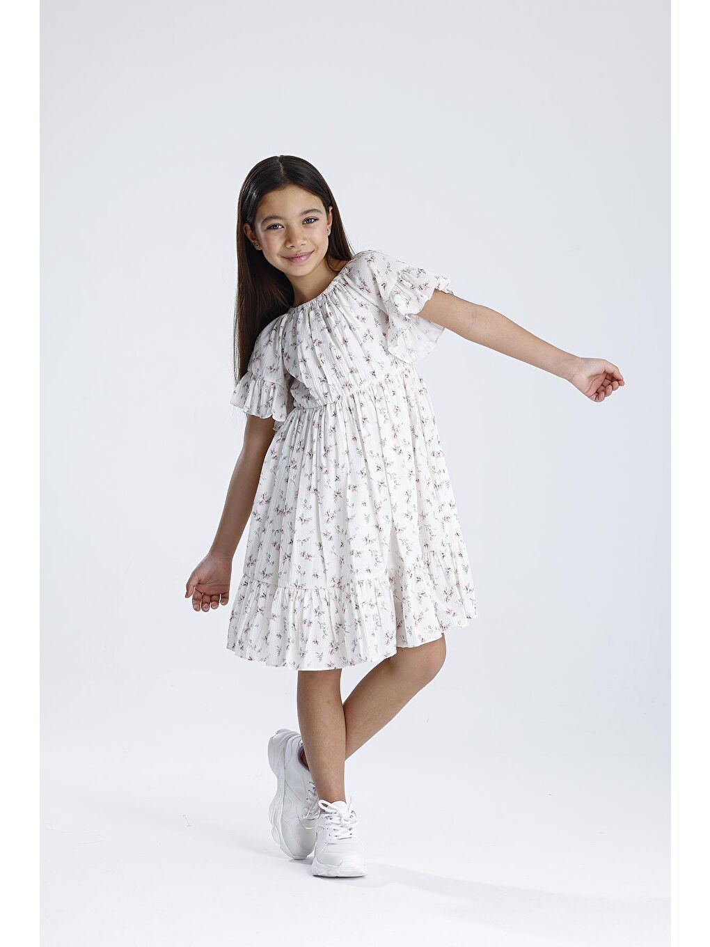 Lacivert Kısa Kol Desenli Elbise-3