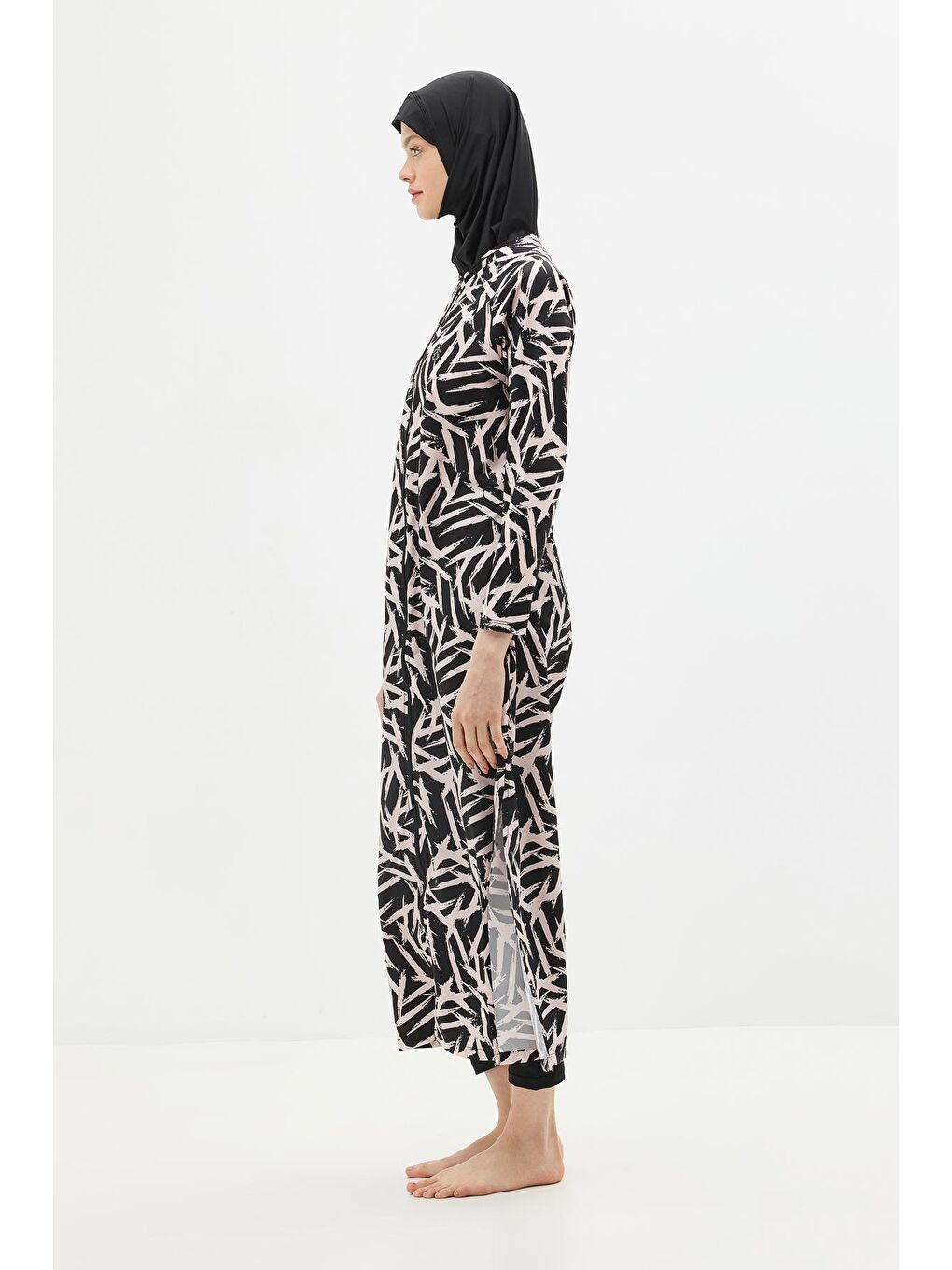 Pembe Tam Boy 5'Li Tesettür Mayo 4152 Siyah/Pudra-6