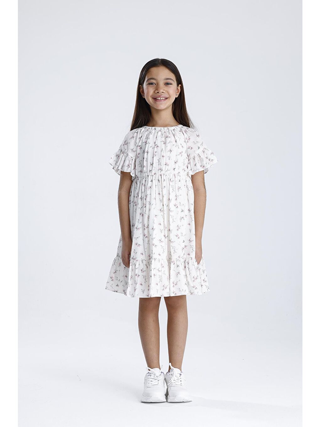 Lacivert Kısa Kol Desenli Elbise-4