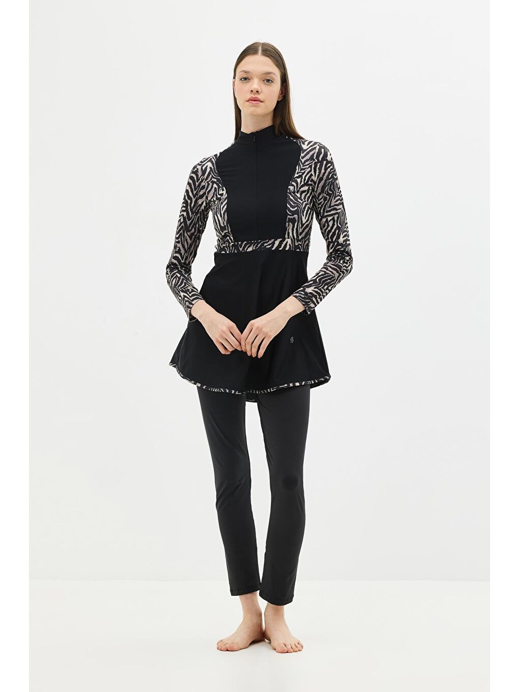 Siyah Tam Kapalı 4 Lü Tesettür Mayo C14013 Zebra-1