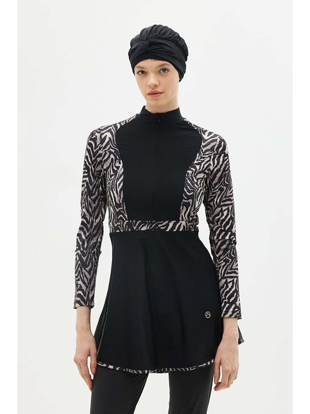 Siyah Tam Kapalı 4 Lü Tesettür Mayo C14013 Zebra-2