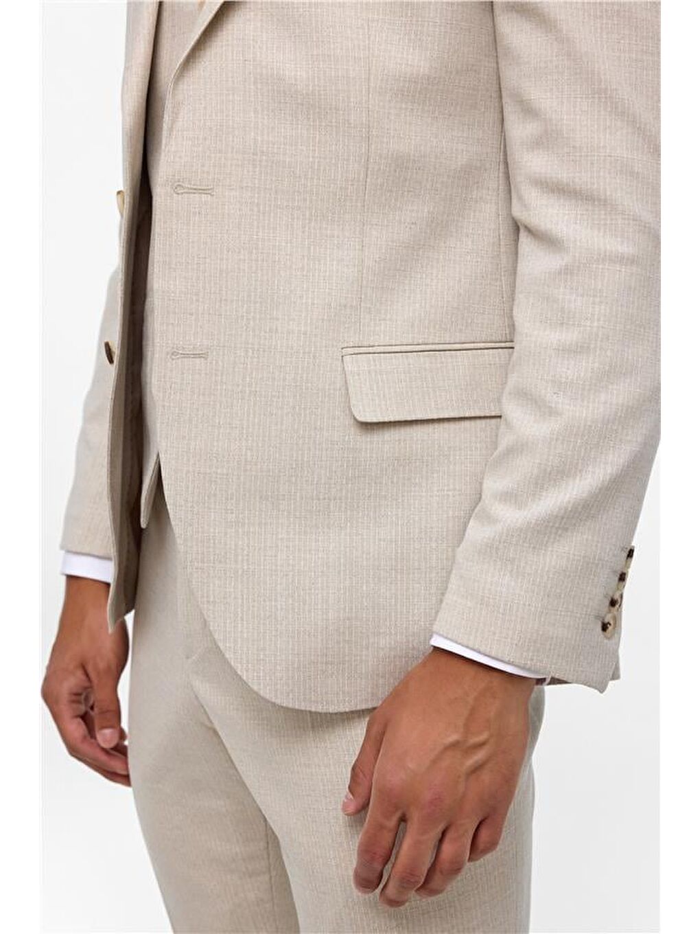 Ekru Slim Desenli Mono Yaka 6 Drop Yelekli Takım Elbise-3