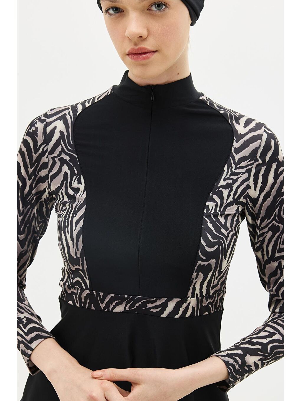 Siyah Tam Kapalı 4 Lü Tesettür Mayo C14013 Zebra-3