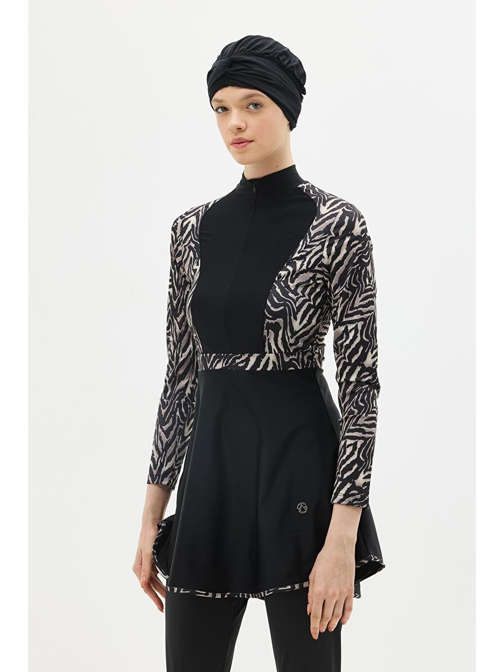Siyah Tam Kapalı 4 Lü Tesettür Mayo C14013 Zebra-6